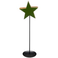 Mango wood star on metal base, enamel finish, 25x9cm +80cm base, green