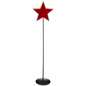 Mango wood star on metal base, enamel finish, 25x9cm +110cm base, red