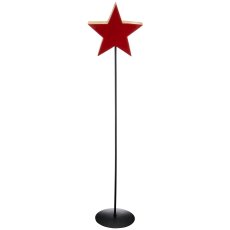 Mango wood star on metal base, enamel finish, 25x9cm +110cm base, red