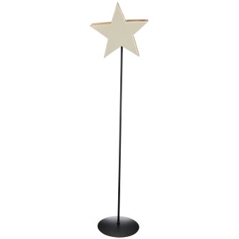 Mangoholz Stern auf Metallfuß, Enamel finish, 25x9cm +110cm Fuß, weiß