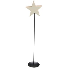 Mango wood star on metal base, enamel finish, 25x9cm +110cm base, white