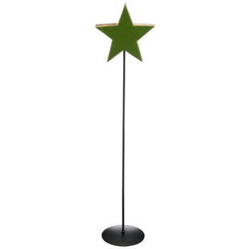 Mango wood star on metal base, enamel finish, 25x9cm +110cm base, green