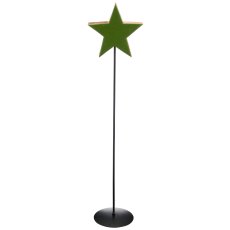 Mango wood star on metal base, enamel finish, 25x9cm +110cm base, green