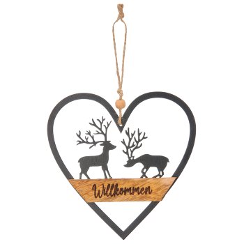 Metal hanger heart WELCOME with motif, 15x15cm, black