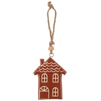 Mangoholz Hänger, Lebkuchen Haus, 10x7x1,5cm, zimt