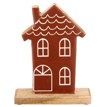 Mangoholz Lebkuchen Haus auf Holzfuß, 22x16x5cm, zimt