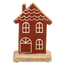 Mangoholz Lebkuchen Haus auf Holzfuß, 16x12x5cm, zimt