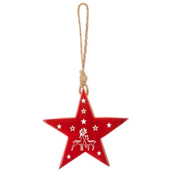 Mangoholz Sternhänger mit Motiv, Enamel finish, 15x15x1,5cm, rot