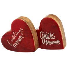 Mangoholz Herz mit Motiv, stehend, Enamel finish, 2fa.so., 10x9x3,5cm, rot
