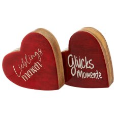 Mangoholz Herz mit Motiv, stehend, Enamel finish, 2fa.so., 15x15x4cm, rot