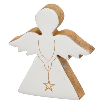 Mango wood angel, standing, 10x10x1.5cm, white