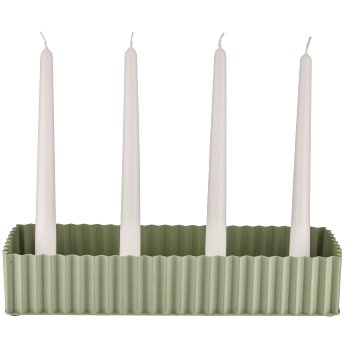 Metal bowl, 4 candle holder, rectangular, corrugated, 35x24x6cm, jade