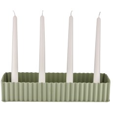 Metal bowl, 4 candle holder, rectangular, corrugated, 35x24x6cm, jade