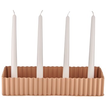 Metal bowl, 4 candle holder, rectangular, corrugated, 35x24x6cm, almond