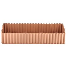 Metal bowl, 4 candle holder, rectangular, corrugated, 35x24x6cm, almond