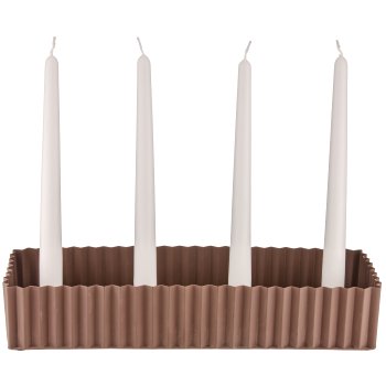 Metal bowl, 4 candle holder, rectangular, corrugated, 35x24x6cm, mocha