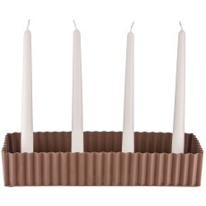 Metal bowl, 4 candle holder, rectangular, corrugated, 35x24x6cm, mocha