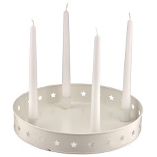 Metallschale, 4er Kerzenhalter, rund, Sternstanz, 31x31x5,5cm, weiß