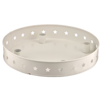 Metallschale, 4er Kerzenhalter, rund, Sternstanz, 31x31x5,5cm, weiß
