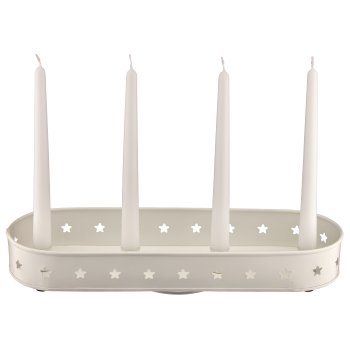 Metal bowl, 4 candle holder, star, oval, 42x13x5cm, white