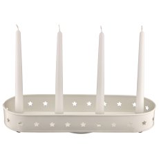Metal bowl, 4 candle holder, star, oval, 42x13x5cm, white