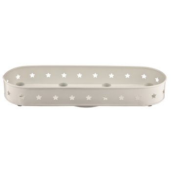 Metal bowl, 4 candle holder, star, oval, 42x13x5cm, white