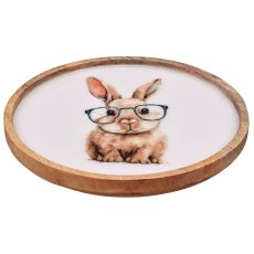 Holzteller mit Hasen Print, rund, 20x20x2,5cm, natur