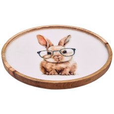 Holzteller mit Hasen Print, rund, 25x25x2,5cm, natur