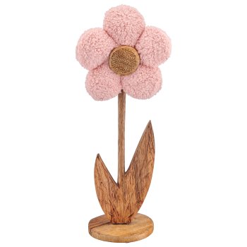 Holzblüte mit Stoffbezug auf Holzfuß, stehend, 14x9,5x31cm, hellrosa