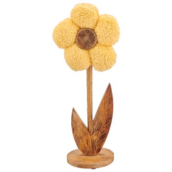 Wooden flower with fabric cover on wooden base, standing, 14x9.5x31cm, light