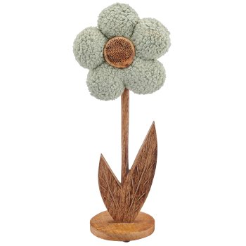Wooden flower with fabric cover on wooden base, standing, 14x9.5x31cm, light