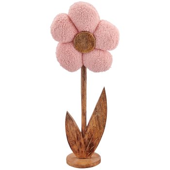 Holzblüte mit Stoffbezug auf Holzfuß, stehend, 19x10x46cm, hellrosa