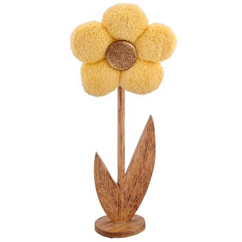 Holzblüte mit Stoffbezug auf Holzfuß, stehend, 19x10x46cm, hellgelb