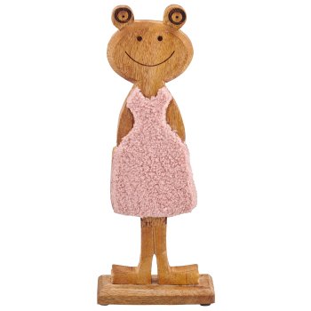 Wooden frog with fabric cover on wooden base, standing, 12.5x5x31.5cm, light pink