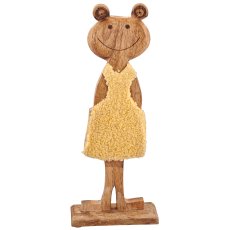 Holzfrosch mit Stoffbezug auf Holzfuß, stehend, 12,5x5x31,5cm, hellgelb