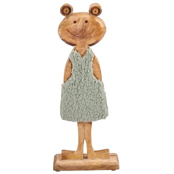Holzfrosch mit Stoffbezug auf Holzfuß, stehend, 12,5x5x31,5cm, hellgrün