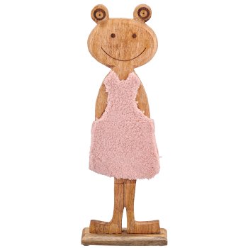 Wooden frog with fabric cover on wooden base, standing, 15.5x5x41.5cm, light pink