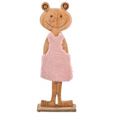 Holzfrosch mit Stoffbezug auf Holzfuß, stehend, 15,5x5x41,5cm, hellrosa