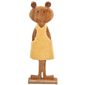 Holzfrosch mit Stoffbezug auf Holzfuß, stehend, 15,5x5x41,5cm, hellgelb