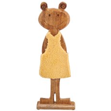 Holzfrosch mit Stoffbezug auf Holzfuß, stehend, 15,5x5x41,5cm, hellgelb