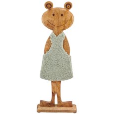 Holzfrosch mit Stoffbezug auf Holzfuß, stehend, 15,5x5x41,5cm, hellgrün