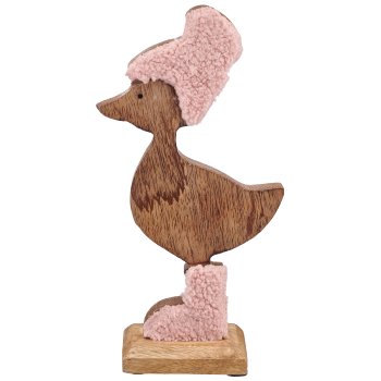 Holzgans mit Stoffbezug auf Holzfuß, stehend, 11x5x22cm, hellrosa
