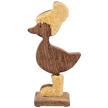 Wooden goose with fabric cover on wooden base, standing, 11x5x22cm, light yellow