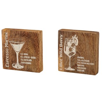 Holz Untersetzer, Cocktail Dekor, 4fa.so., 10x10x2cm, natur