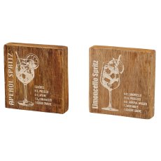 Holz Untersetzer, Cocktail Dekor, 4fa.so., 10x10x2cm, natur