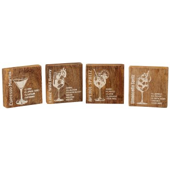 Holz Untersetzer, Cocktail Dekor, 4fa.so., 10x10x2cm, natur