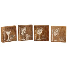 Holz Untersetzer, Cocktail Dekor, 4fa.so., 10x10x2cm, natur