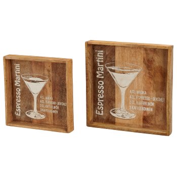 Holz Tablett, Cocktail Dekor, 2er Set, 4fa.so., 25,5x25,5x4/30x30x4cm, natur