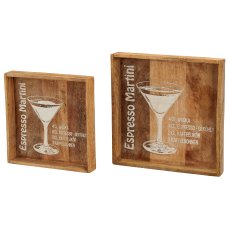 Holz Tablett, Cocktail Dekor, 2er Set, 4fa.so., 25,5x25,5x4/30x30x4cm, natur