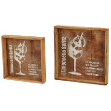 Holz Tablett, Cocktail Dekor, 2er Set, 4fa.so., 25,5x25,5x4/30x30x4cm, natur